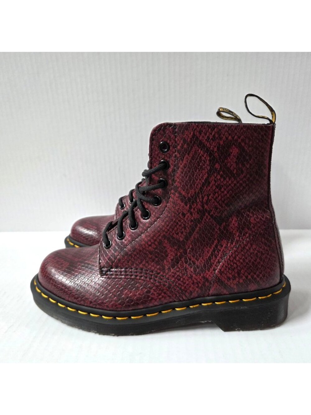 Dr Martens Boots Womens 8 Red Wine Leather Pascal Viper Snakeskin Punk Grunge